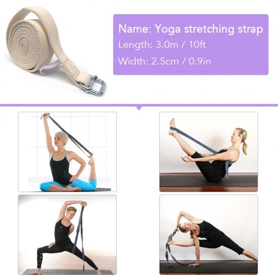 10ft Yoga Stretching Strap Cotton Exercise Strap Fitness Physical Therapy Strap with Metal Ring 10ft Yoga Stretching Strap Cotton Exercise Strap Fitness Physical Therapy Strap with Metal Ring