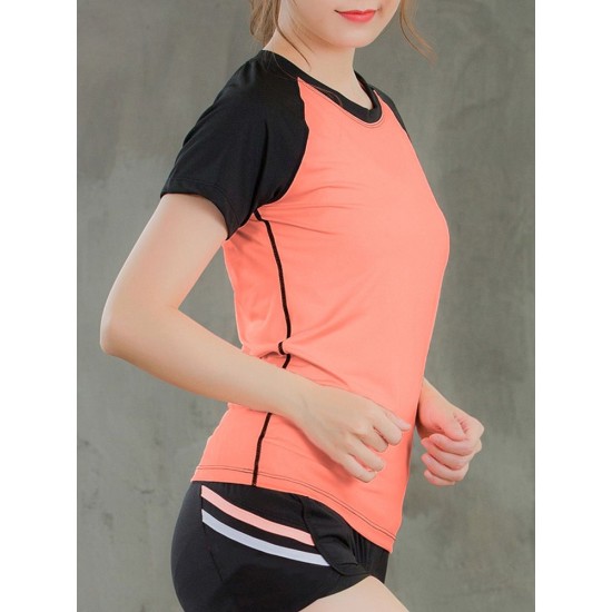 Women Workout T-shirt Raglan Short Sleeves Splicing O Neck Quick Dry Running Performance Exercise Gym Baselayer Sport Shirts Casual Tops Women Workout T-shirt Raglan Short Sleeves Splicing O Neck Quick Dry Running Performance Exercise Gym Baselayer Sport Shirts Casual Tops