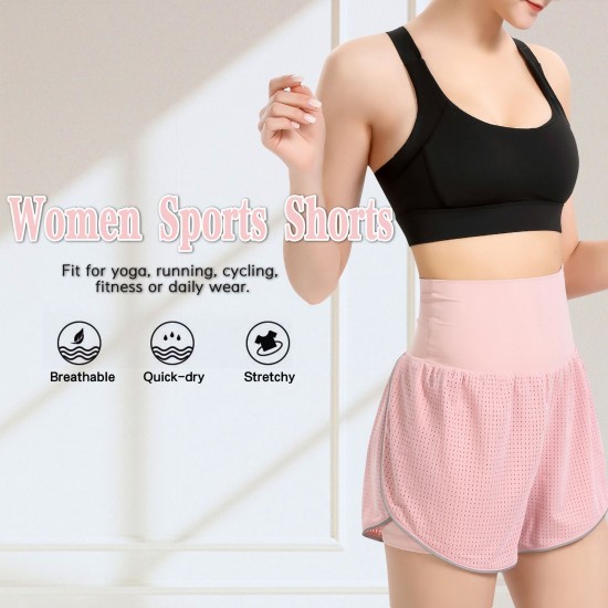 Women 2-in-1 Yoga Shorts High Waist Wide Waistband Breathable Fabric Running Dancing Fitness Sports Shorts Women 2-in-1 Yoga Shorts High Waist Wide Waistband Breathable Fabric Running Dancing Fitness Sports Shorts