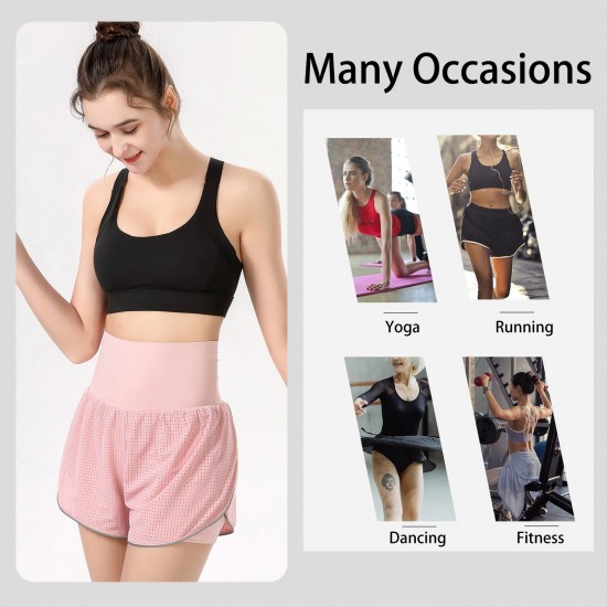 Women 2-in-1 Yoga Shorts High Waist Wide Waistband Breathable Fabric Running Dancing Fitness Sports Shorts Women 2-in-1 Yoga Shorts High Waist Wide Waistband Breathable Fabric Running Dancing Fitness Sports Shorts