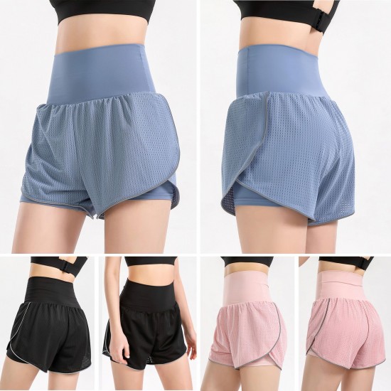 Women 2-in-1 Yoga Shorts High Waist Wide Waistband Breathable Fabric Running Dancing Fitness Sports Shorts Women 2-in-1 Yoga Shorts High Waist Wide Waistband Breathable Fabric Running Dancing Fitness Sports Shorts