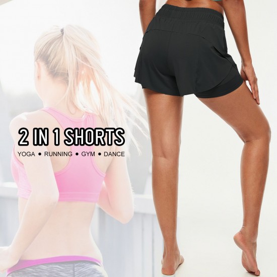 2 in 1 Women Sport Shorts Elastic Waist Quick Dry Gym Workout Yoga Short Pants 2 in 1 Women Sport Shorts Elastic Waist Quick Dry Gym Workout Yoga Short Pants