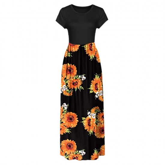 Women Plus Size Dress Retro Floral Print O Neck Short Sleeves Side Pockets Summer Casual Maxi Party Beach Dress Women Plus Size Dress Retro Floral Print O Neck Short Sleeves Side Pockets Summer Casual Maxi Party Beach Dress