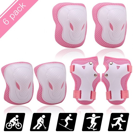 Kids Knee Pads Set 6 in 1 Protective Gear Kit Knee Elbow Pads with Wrist Guards Children Sports Safety Protection Pads for Cycling Roller Skating Kids Knee Pads Set 6 in 1 Protective Gear Kit Knee Elbow Pads with Wrist Guards Children Sports Safety Protection Pads for Cycling Roller Skating